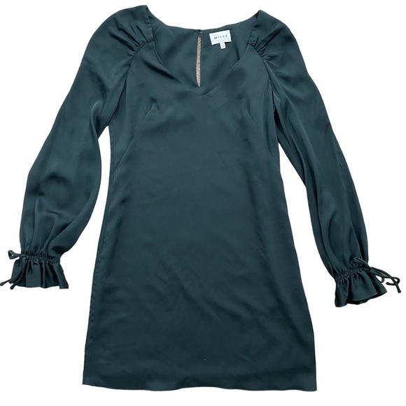 Milly Dresses & Skirts - MILLY Mini 92% Silk long Bell sleeve dress Forest Green size 0